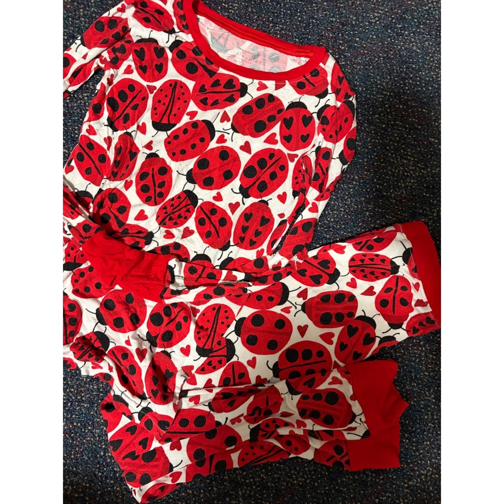 Little Sleepies Love Bug Ladybug Bamboo Viscose Pajama Set Kids 9/10 Red White